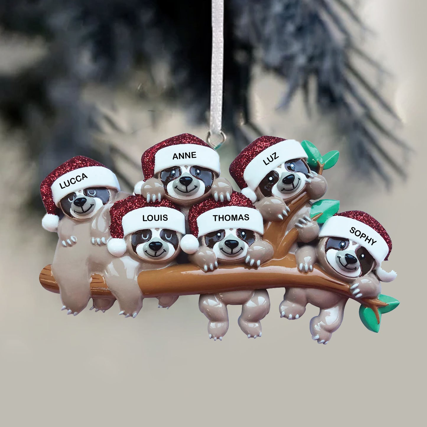Sloth Family of 6 Personalized Christmas Ornament
