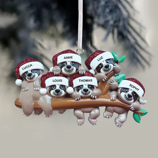 Sloth Family of 6 Personalized Christmas Ornament