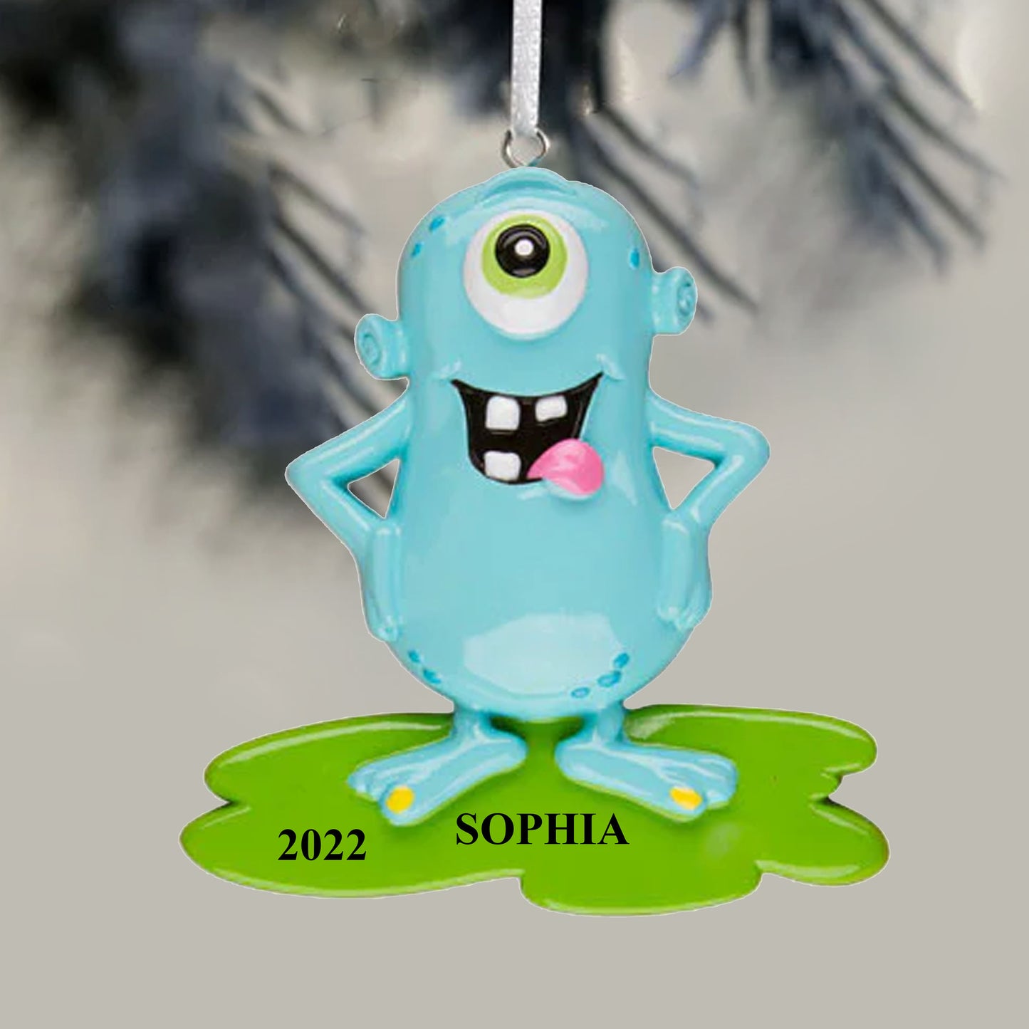 Blue Goofy Monster Personalized Christmas Tree Ornament