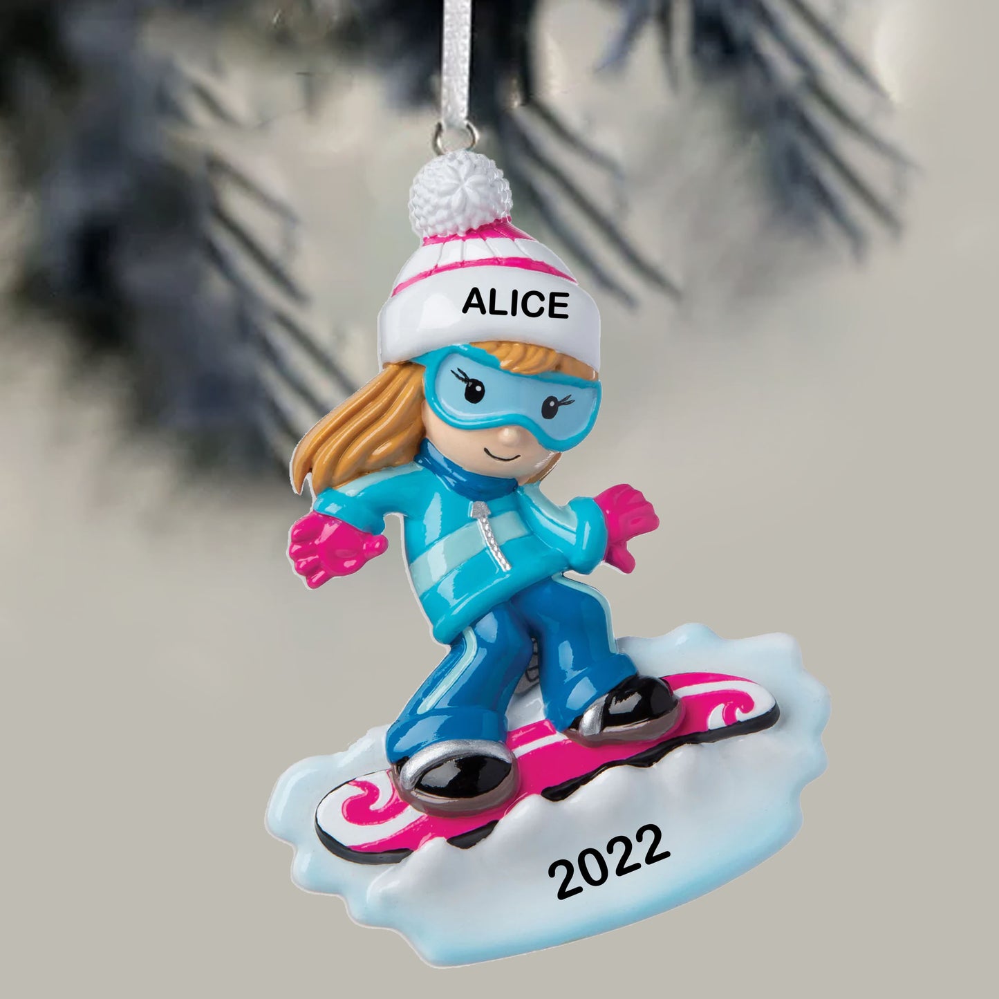 Snowboarding Girls Personalized Christmas Ornament