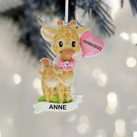 Baby Girl Giraffe Personalized Christmas Ornaments