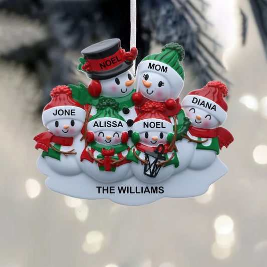 Snowman Family of Six Personalized Ornament