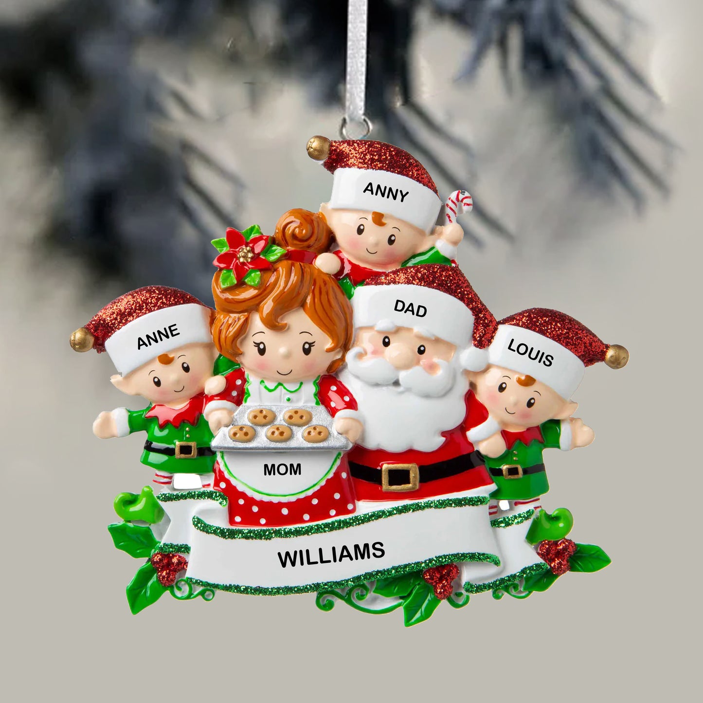 Personalized Santa Family of Five Christmas Ornament