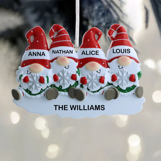 Personalized Gnome Family of Four Christmas Ornament