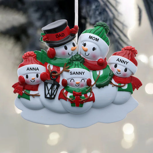 Personalized Family of Five Snowman Ornament