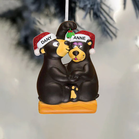 Personalized Black Bear Couple Christmas Ornament