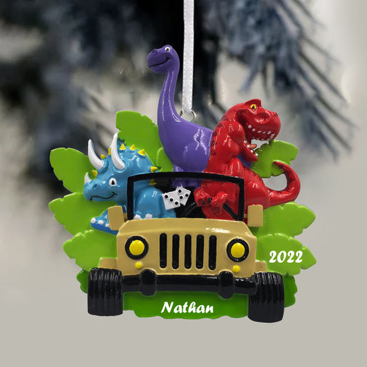 Personalized Driving Dino Christmas Tree Ornament