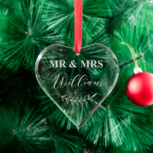 Personalized Wedding Married Glass Ornament