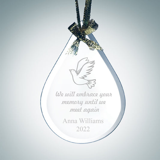 Memorial Teardrop Engraved Glass Ornament